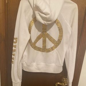 🌹❤️🌹❤️VTG VICTORIA’S SECRET RARE LARGE PEACE SIGN HOODIE BLING SIZE MEDIUM🌹❤️